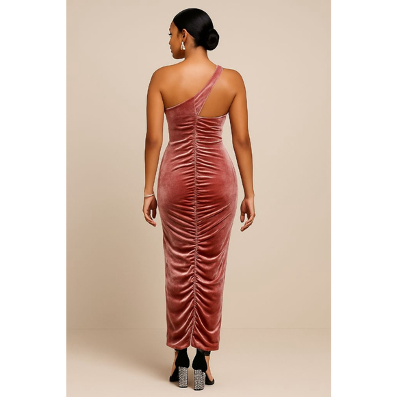 Black By BARIANO Dusty ROSE Velvet Maxi Dress Size 6 - Picture 2 of 8